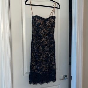 strapless cocktail lace mini dressblack rinestones
